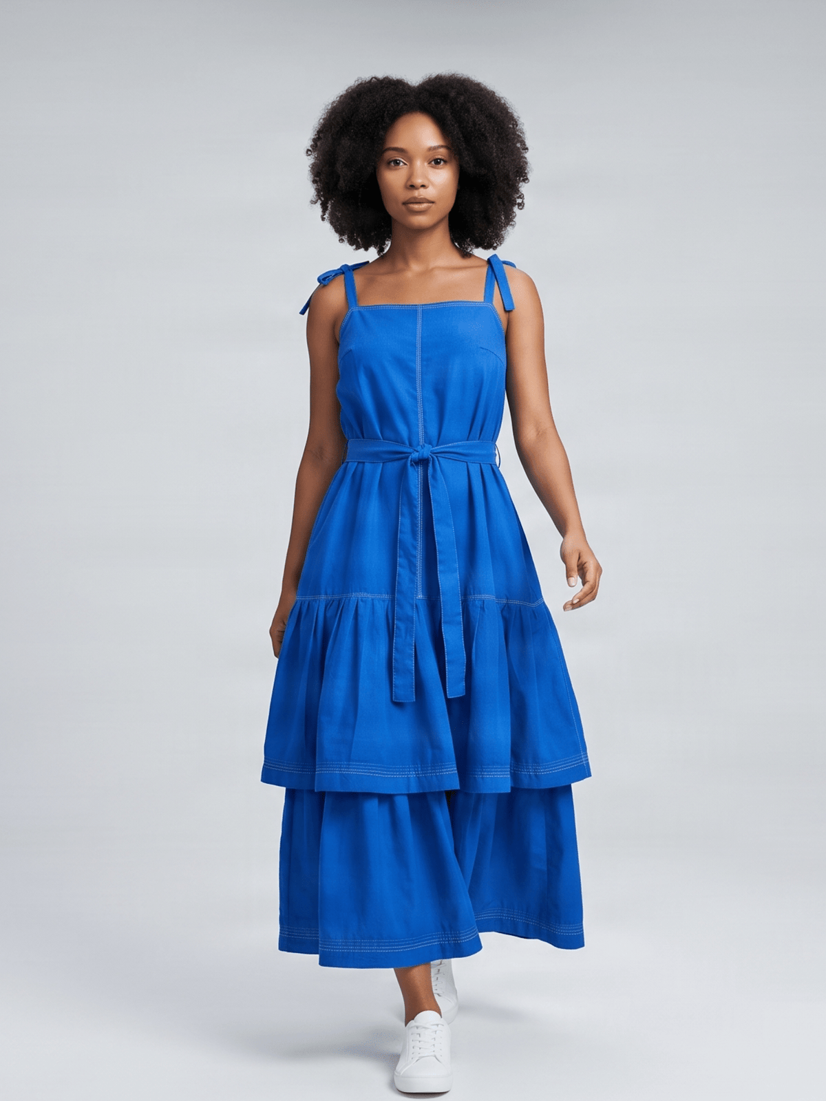 Cobalt Blue Tiered Linen Maxi Dress - Asi Masili