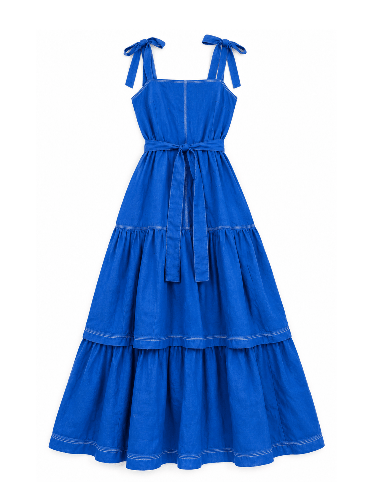 Cobalt Blue Tiered Linen Maxi Dress - Asi Masili