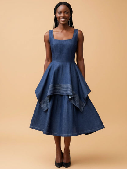 Denim Square Neck Dress - Asi Masili
