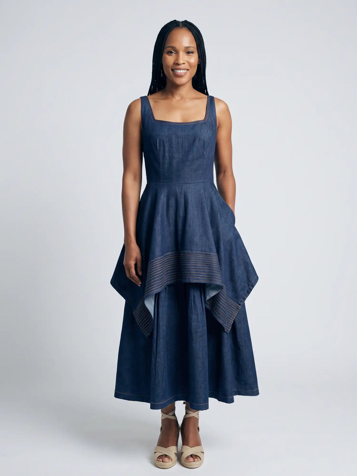Denim Square Neck Dress - Asi Masili