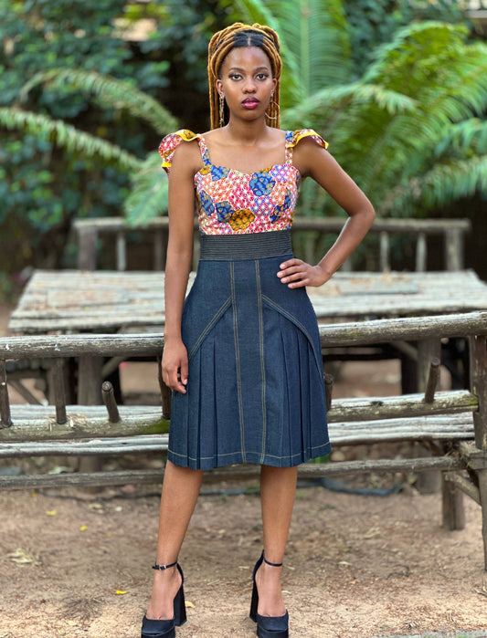 Denim Pleated Skirt