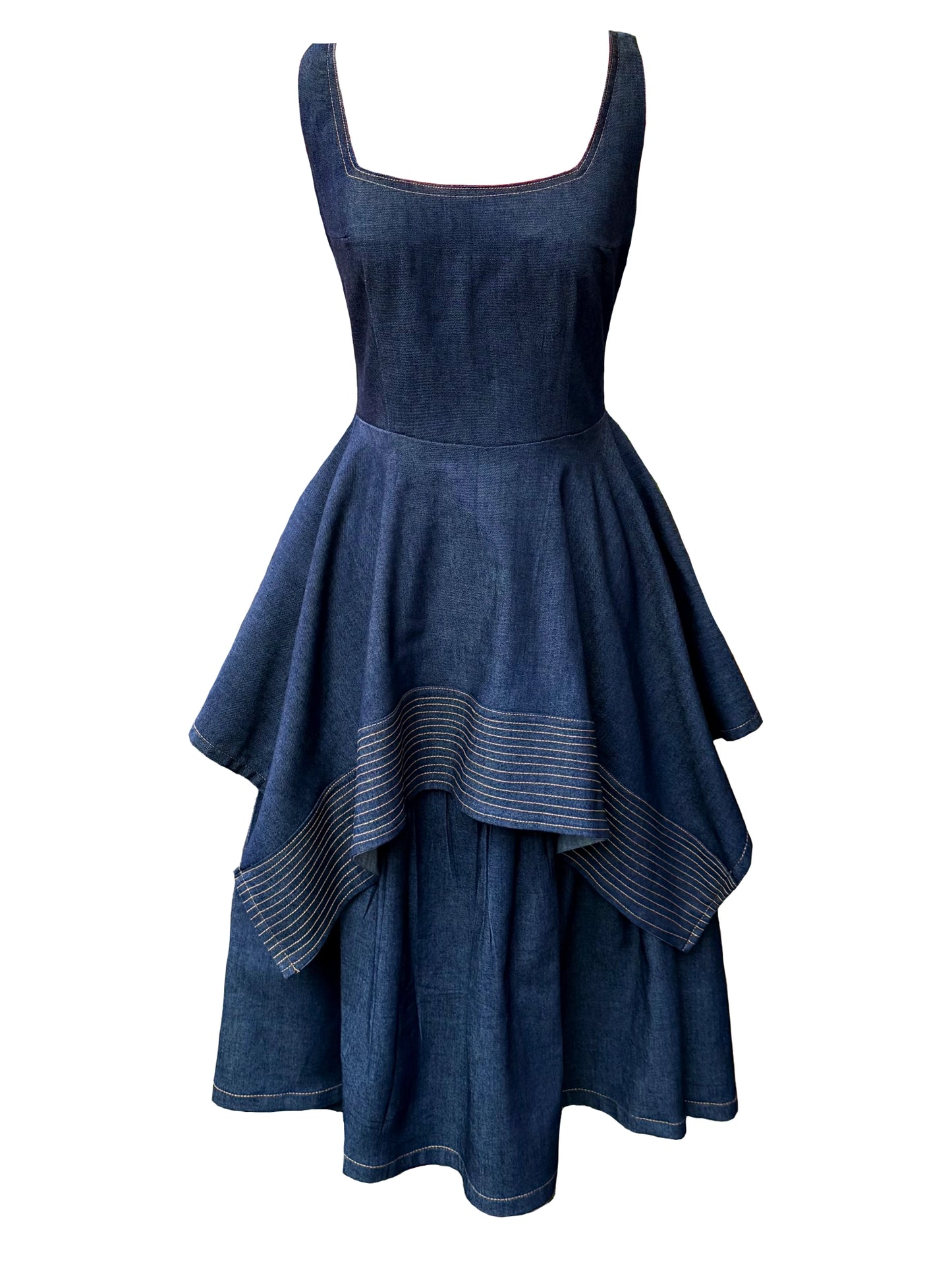 Denim Square Neck Dress