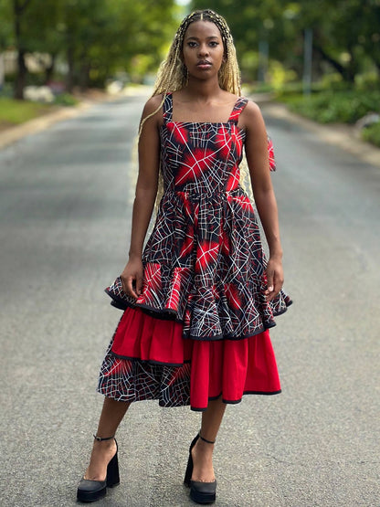 Red & Black Abstract Dress