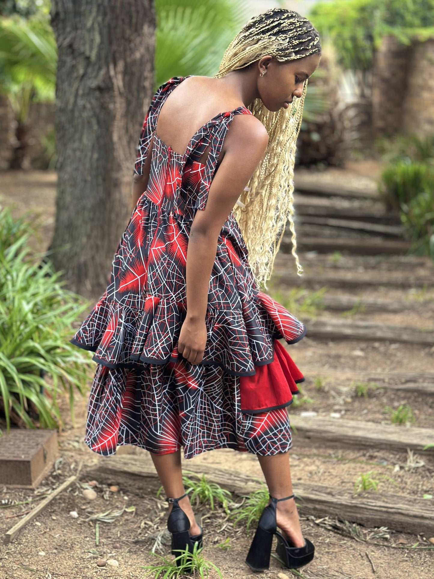 Red & Black Abstract Dress