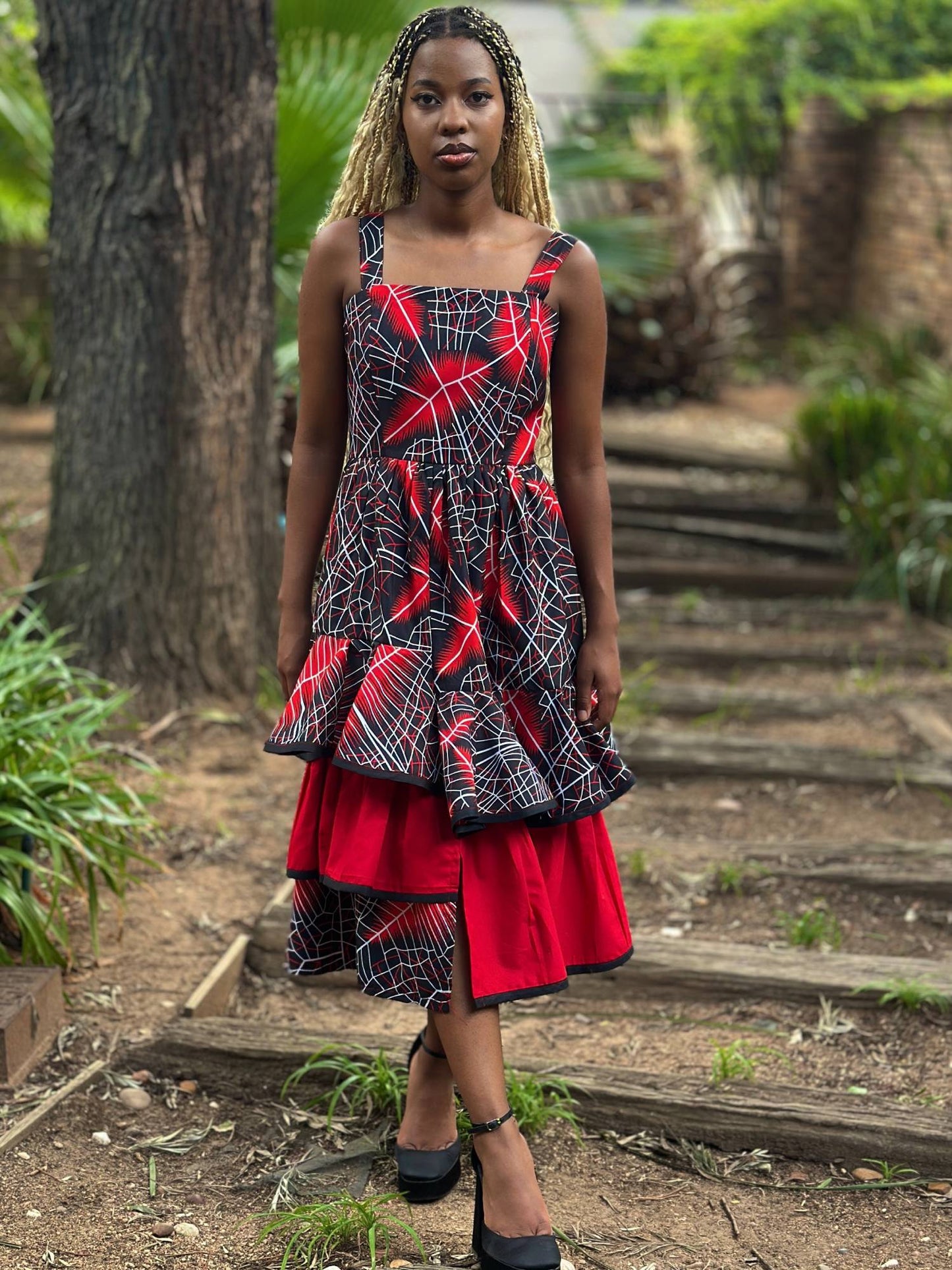 Red & Black Abstract Dress