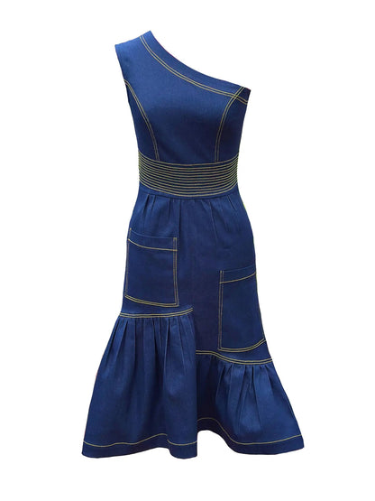 Nandi Asymmetrical Denim Dress - Asi Masili
