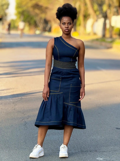 Nandi Asymmetrical Denim Dress - Asi Masili