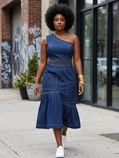 Nandi Asymmetrical Denim Dress - Asi Masili